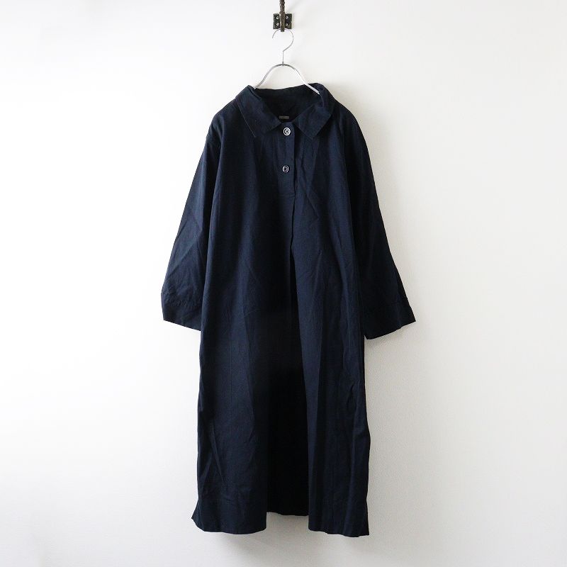 2021 AW マーガレットハウエル HOWELL コットンカシミヤワンピース F ネイビー ドレス タック