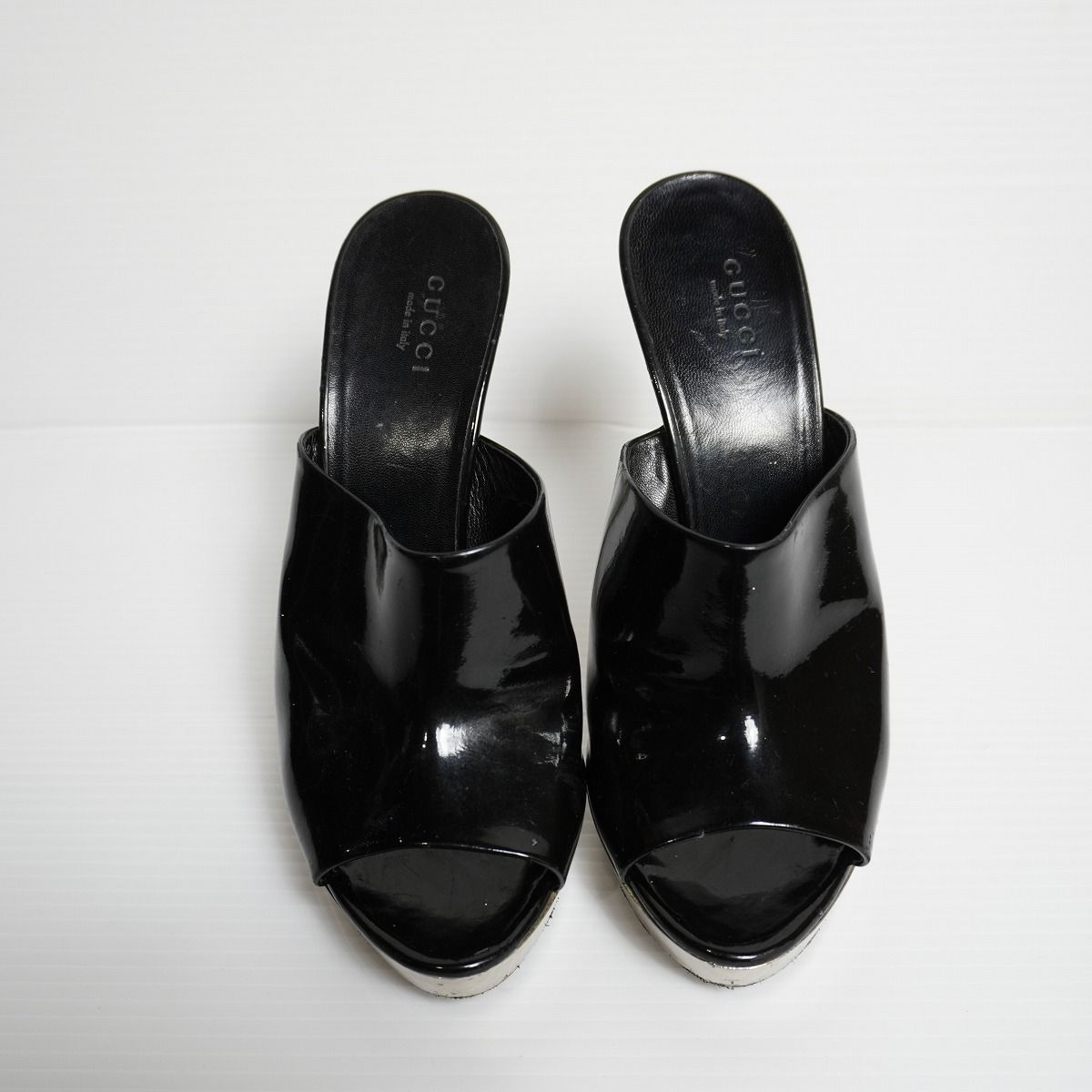 国内正規 GUCCI グッチ オープントゥ パンプス ハイヒール エナメル