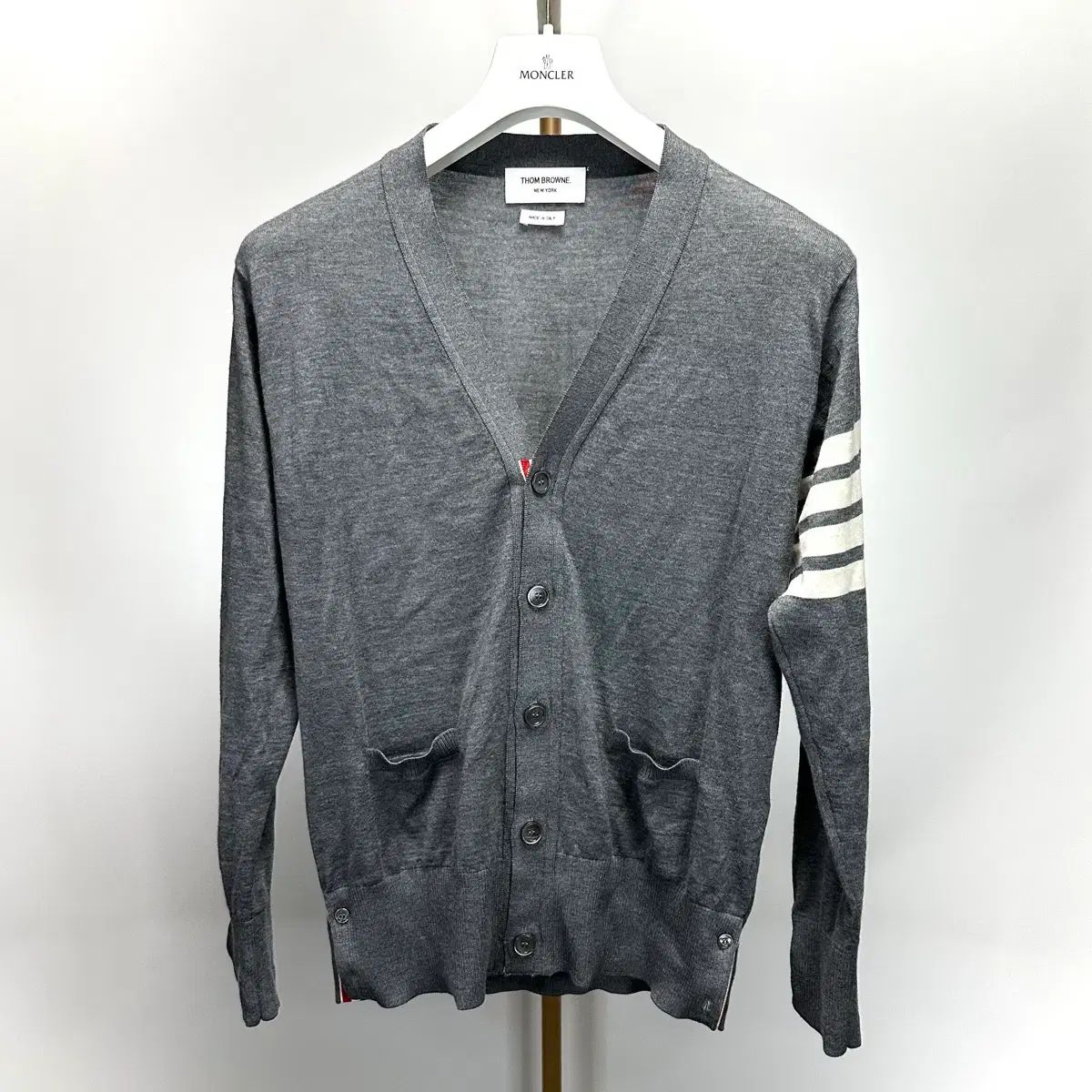 2サイズ トム・ブラウン メリノウール カーディガン ミッドグレー