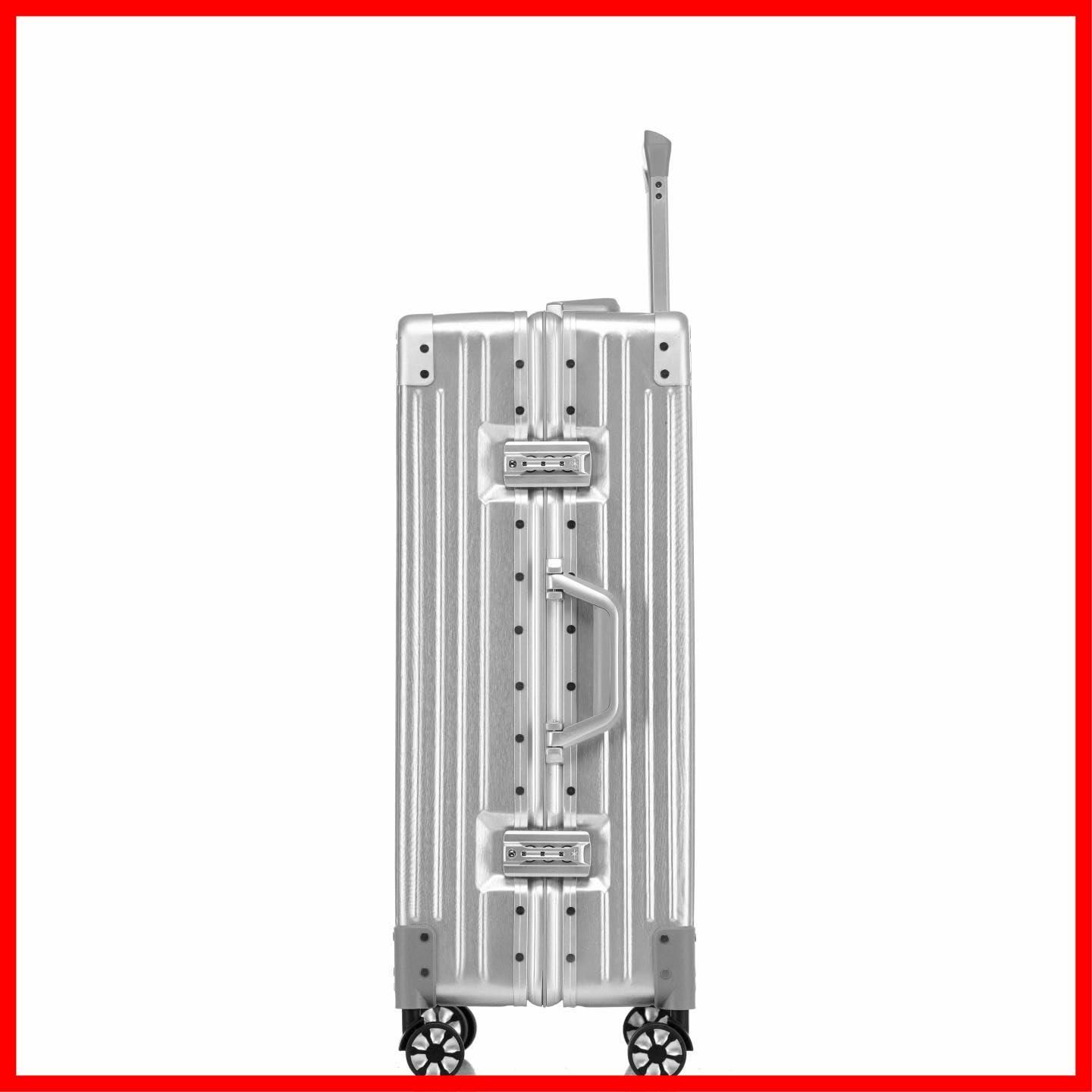 旅行 ビジネス 耐衝撃 出張 静音ダブルキャスター 軽量キャリーバッグ tsaロック付 大型トロリーケース 保護カバー付き シルバー 預け入れスーツケース ケース機内持ち込み Lサイズ キャリー 6泊7日 アルミフレーム 銀色系ボディー を改良