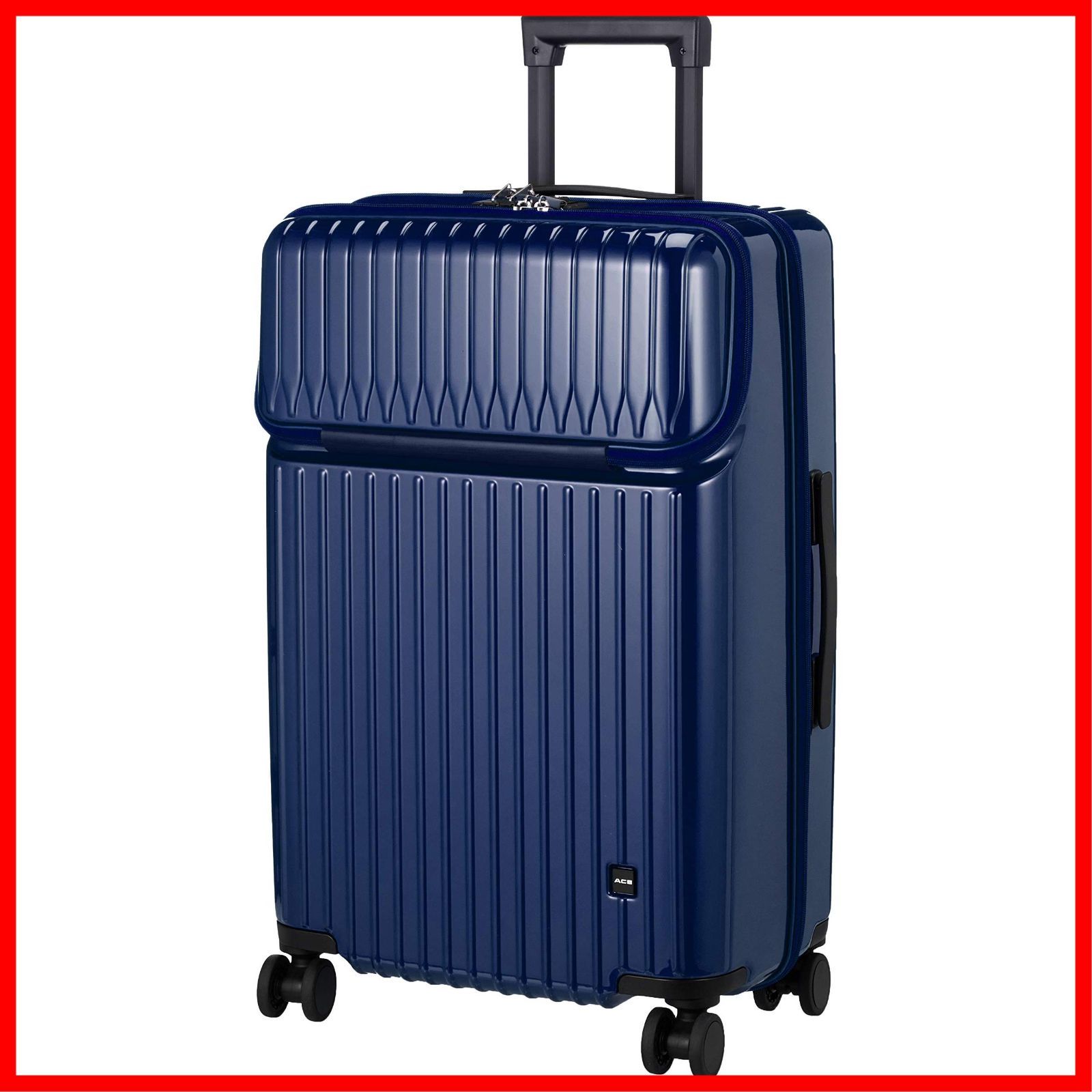 数量 フロントポケット キャスターストッパー キャリーケース スーツケース タッシェ ブルー エース Mサイズ