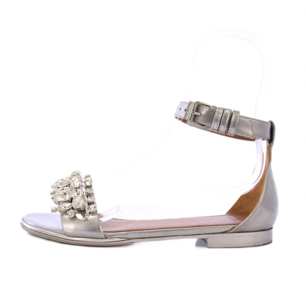 ジバンシィ ストラップサンダル クリスタル ビジュー レザー 22 cm シルバー KH