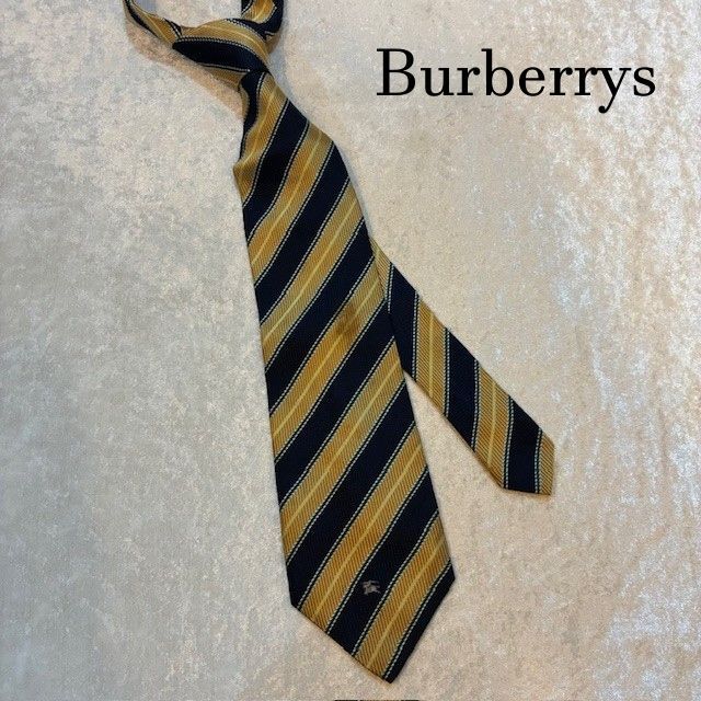 バーバリー Burberrys ネイビー ゴールドイエローストライプ シルク