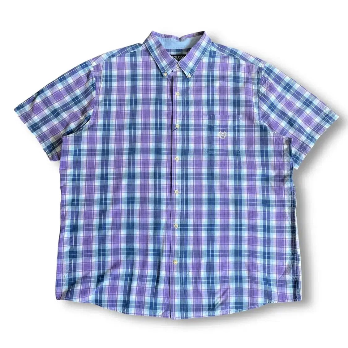  CHAPS 챕스 オーバーサイズ パープルブルー CHECK チェック ワンポケット 半袖 シャツ XXL 長袖シャツ