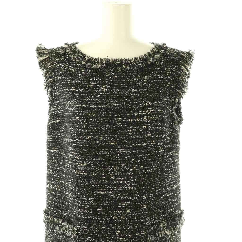 ルネ Rene TISSUE社生地 ノースリーブツイードワンピース 膝丈 34 黒  
