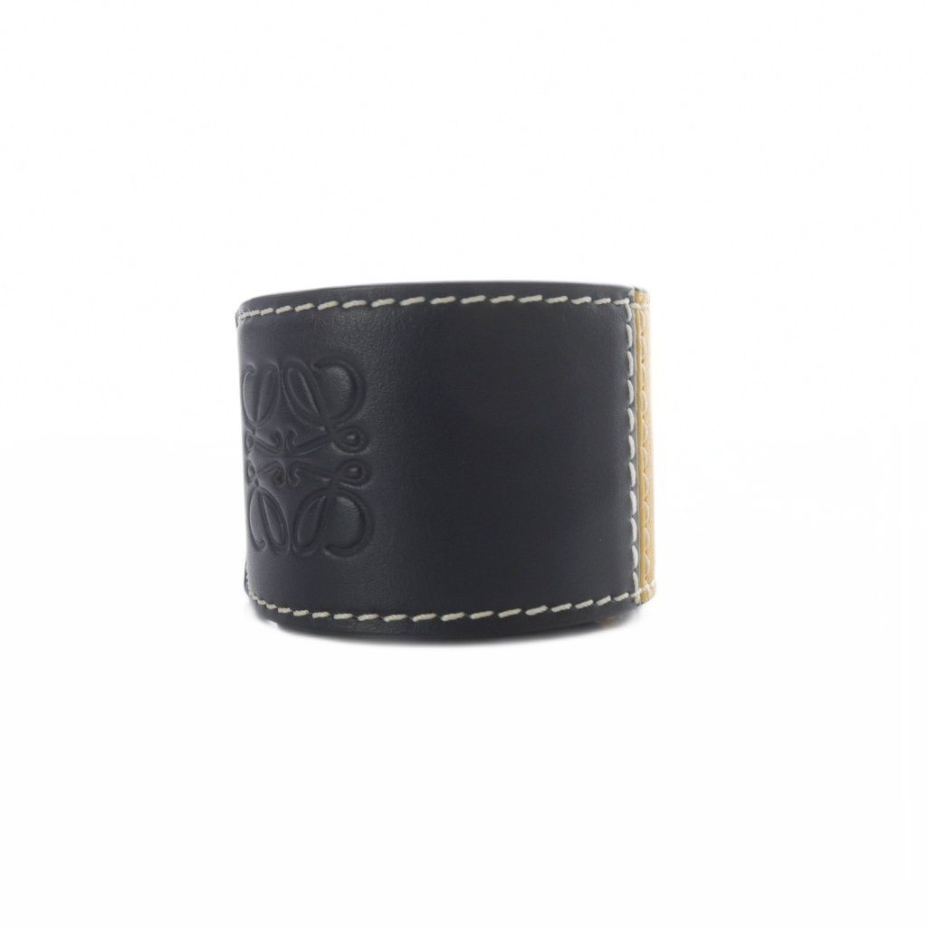 ロエベ LOEWE アナグラム型押し バイカラーレザーブレスレット 黒