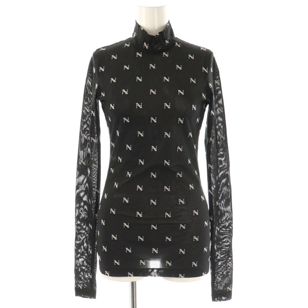 ヘンネ HAENGNAE KISHIMEN TOPS ハイネックトップス F 黒 ブラック 白 ホワイト ロゴ総柄 シアー メッシュ CX OS