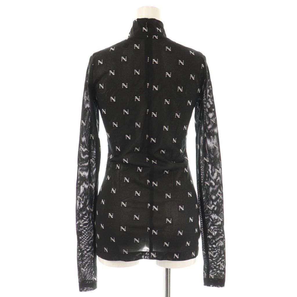 ヘンネ HAENGNAE KISHIMEN TOPS ハイネックトップス F 黒 ブラック 白 ホワイト ロゴ総柄 シアー メッシュ CX OS