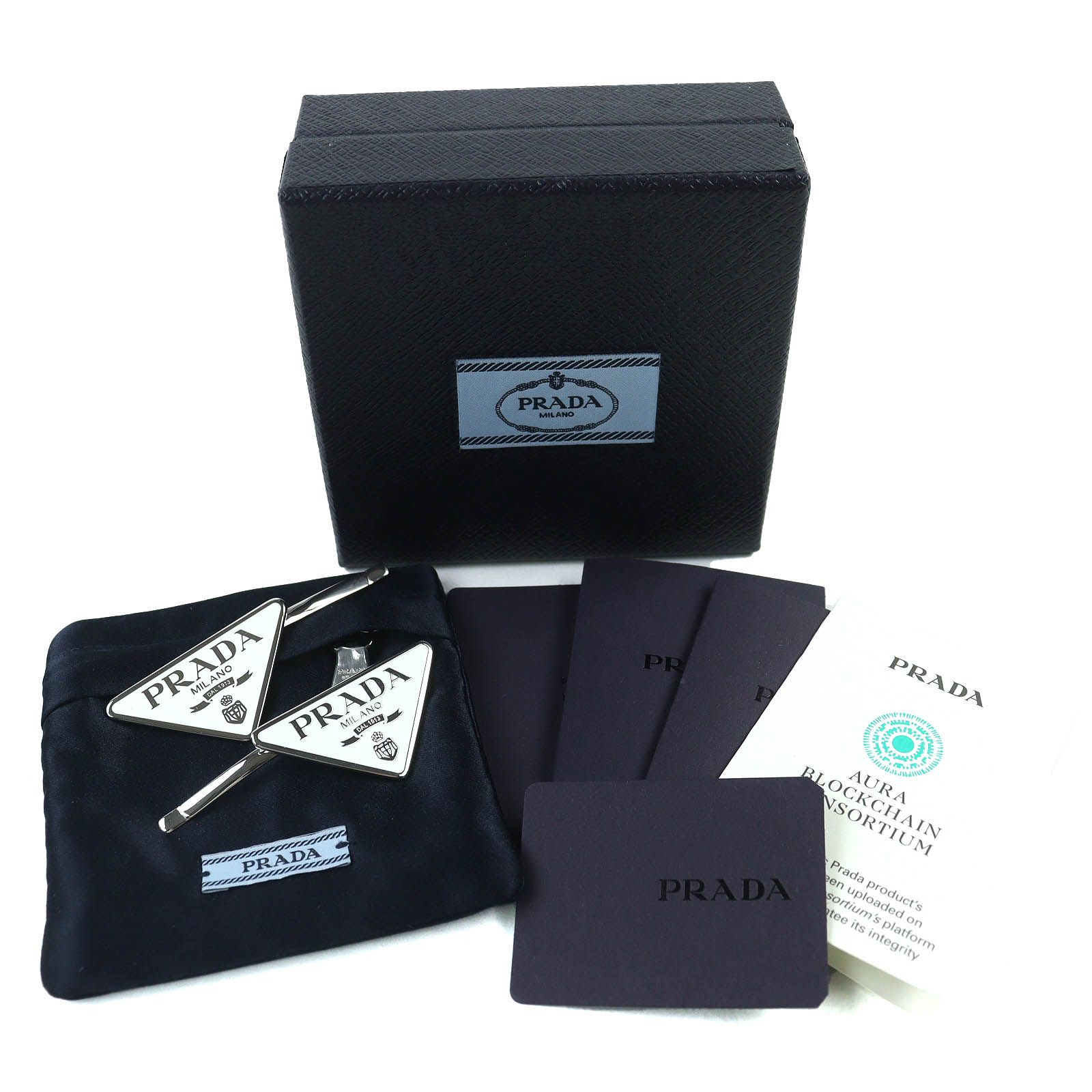 極美品△PRADA プラダ 1IF051 トライアングルロゴ メタル ヘアピン 髪