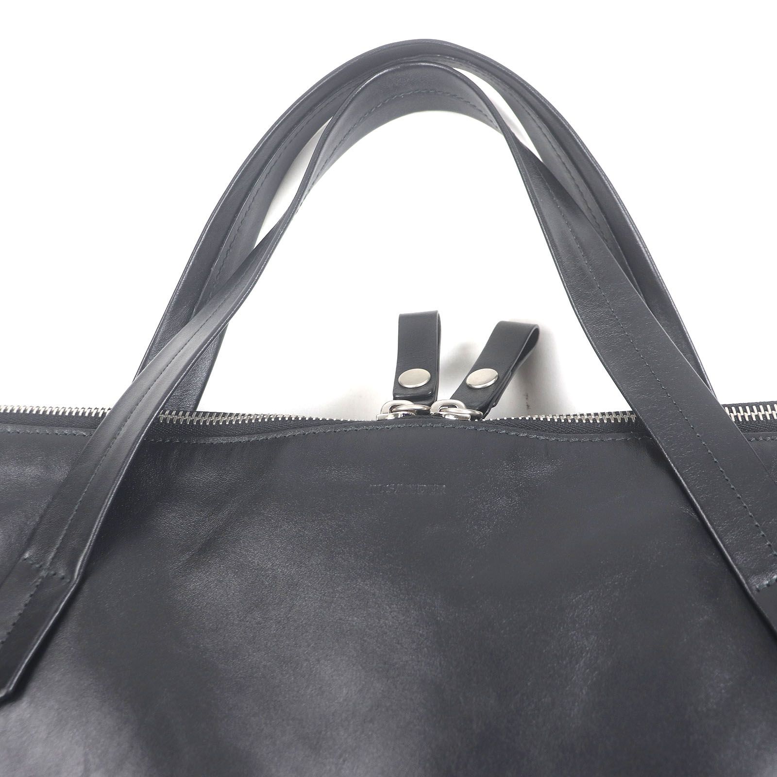 美品□JIL SANDER ジルサンダー FLAT ZIP TOTE ロゴ刻印 オールレザー