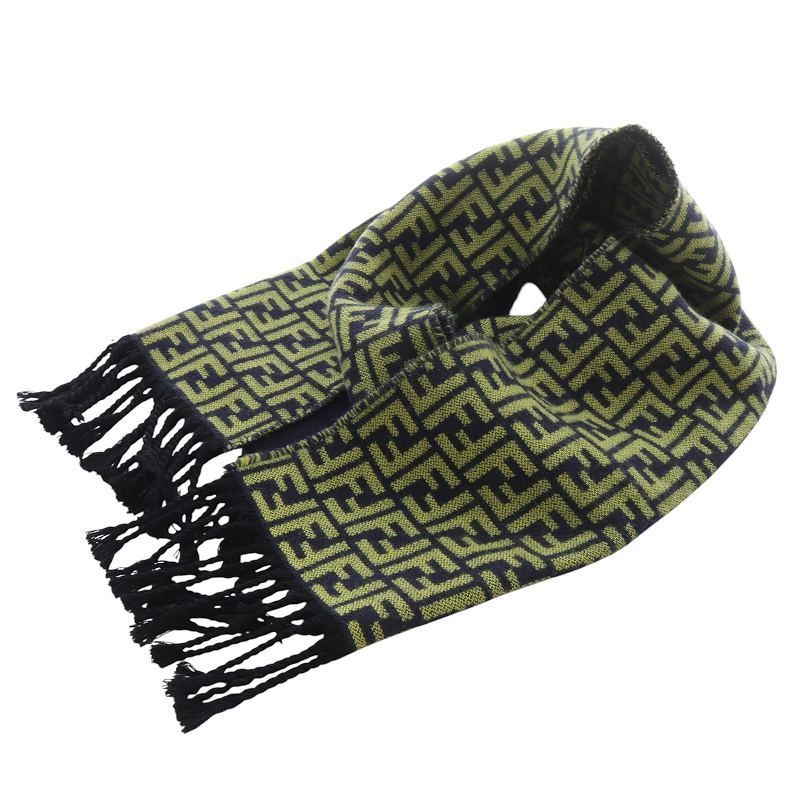 フェンディ FENDI ズッカ柄 ウール マフラー 紺 ネイビー 黄色