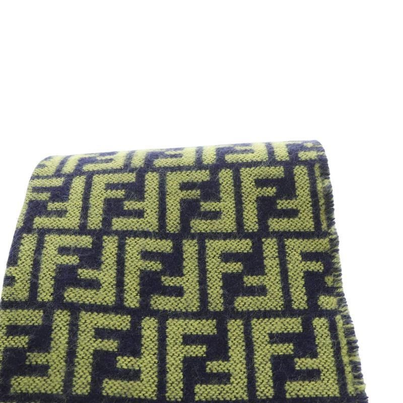 フェンディ FENDI ズッカ柄 ウール マフラー 紺 ネイビー 黄色