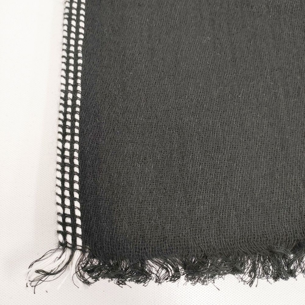 Yohji Yamamoto POUR HOMME ウール ヤク フリンジ マフラー HC-L 03-360 大判 無地 ストール ブラック メンズ ヨウジヤマモトプールオム 5-1125 T