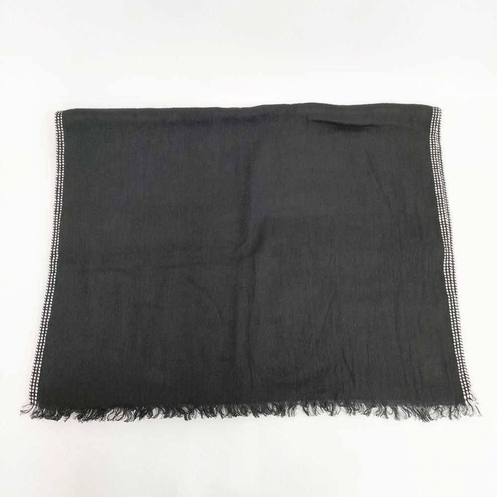 Yohji Yamamoto POUR HOMME ウール ヤク フリンジ マフラー HC-L 03-360 大判 無地 ストール ブラック メンズ ヨウジヤマモトプールオム 5-1125 T◎