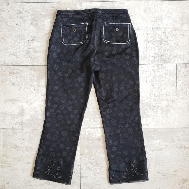 伊太利屋 GK 総柄 コットン 切替デザイン パンツ 刺繍 7 黒