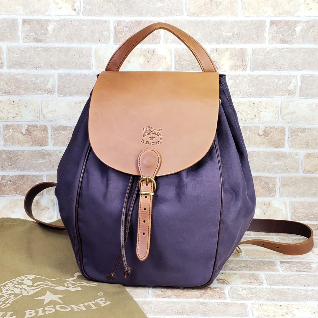 イルビゾンテ キャンバス × レザー リュックサック B 5 OK イタリア製 巾着 IL BISONTE