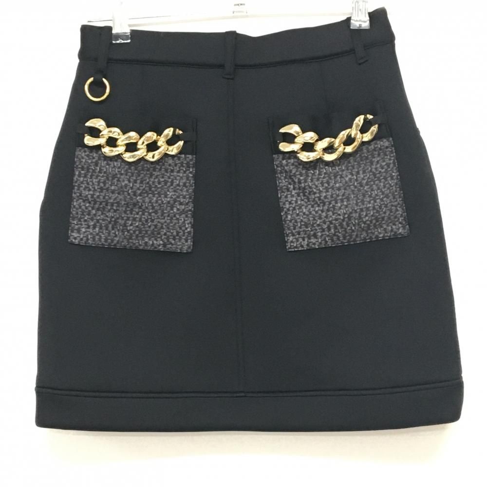 マークアンドロナ 中綿スカート 黒×グレー 一部中綿総柄 サンプル品 レディース 38 M ゴルフウェア MARK＆LONA