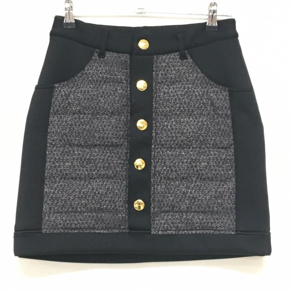 マークアンドロナ 中綿スカート 黒×グレー 一部中綿総柄 品 レディース 38 M ゴルフウェア MARK＆LONA