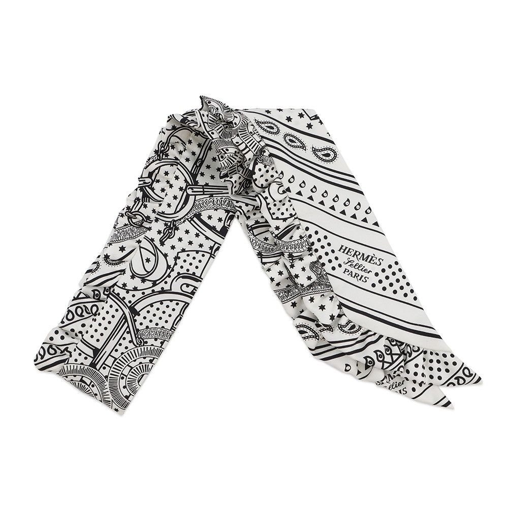 エルメス スカーフ ツイリー フリル エプロン ドール バンダナ シルク HERMES 春夏 黒 白
