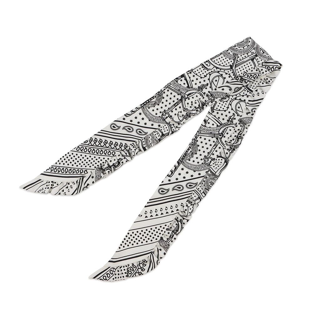 エルメス スカーフ ツイリー フリル エプロン ドール バンダナ シルク HERMES 春夏 黒 白