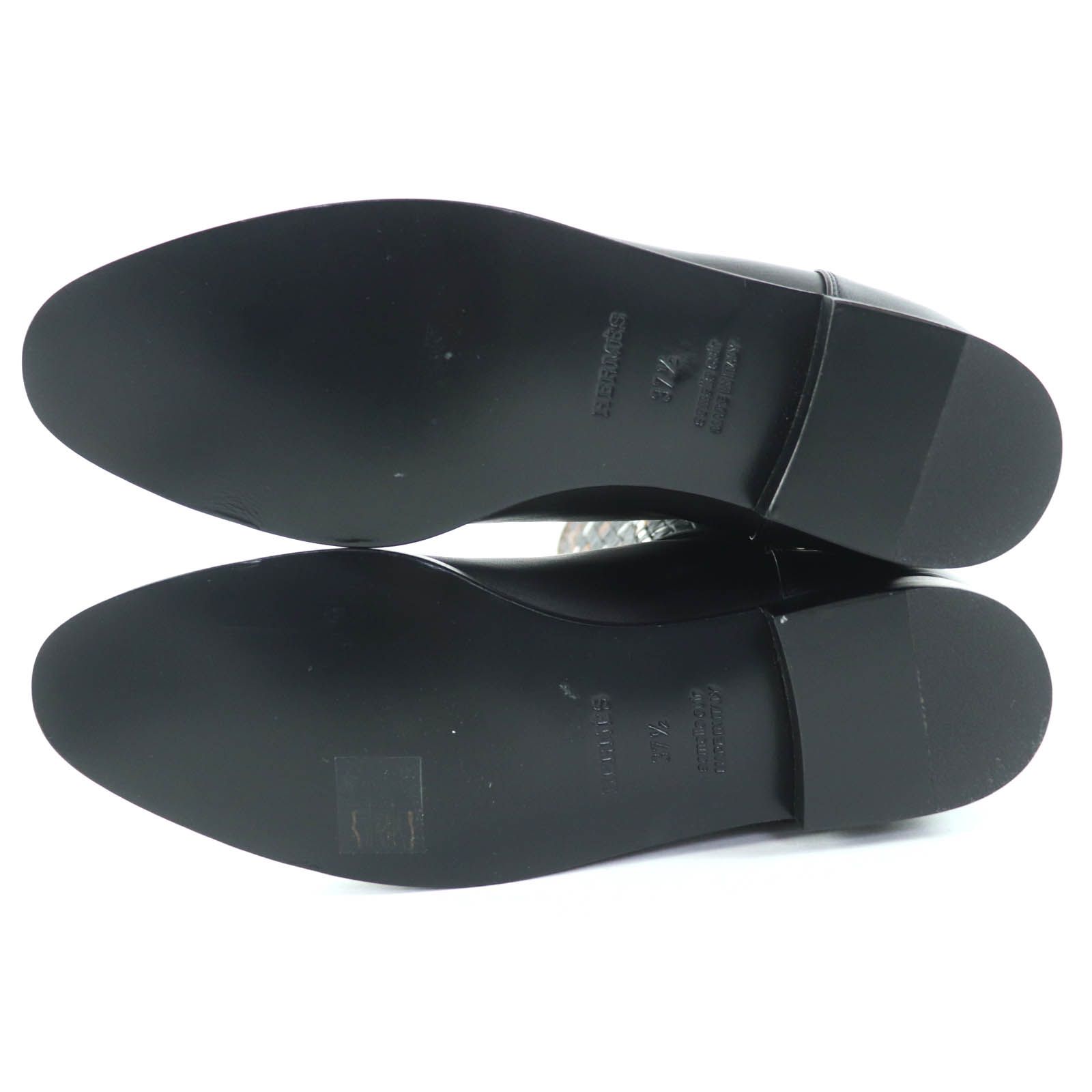 極美品◇HERMES エルメス シルバー金具 セリエボタン 編み込みデザイン レザー ロングブーツ 黒 37.5 保存袋付き イタリア製 レディース 極美品◇HERMES エルメス シルバー金具 セリエボタン 編み込みデザイン