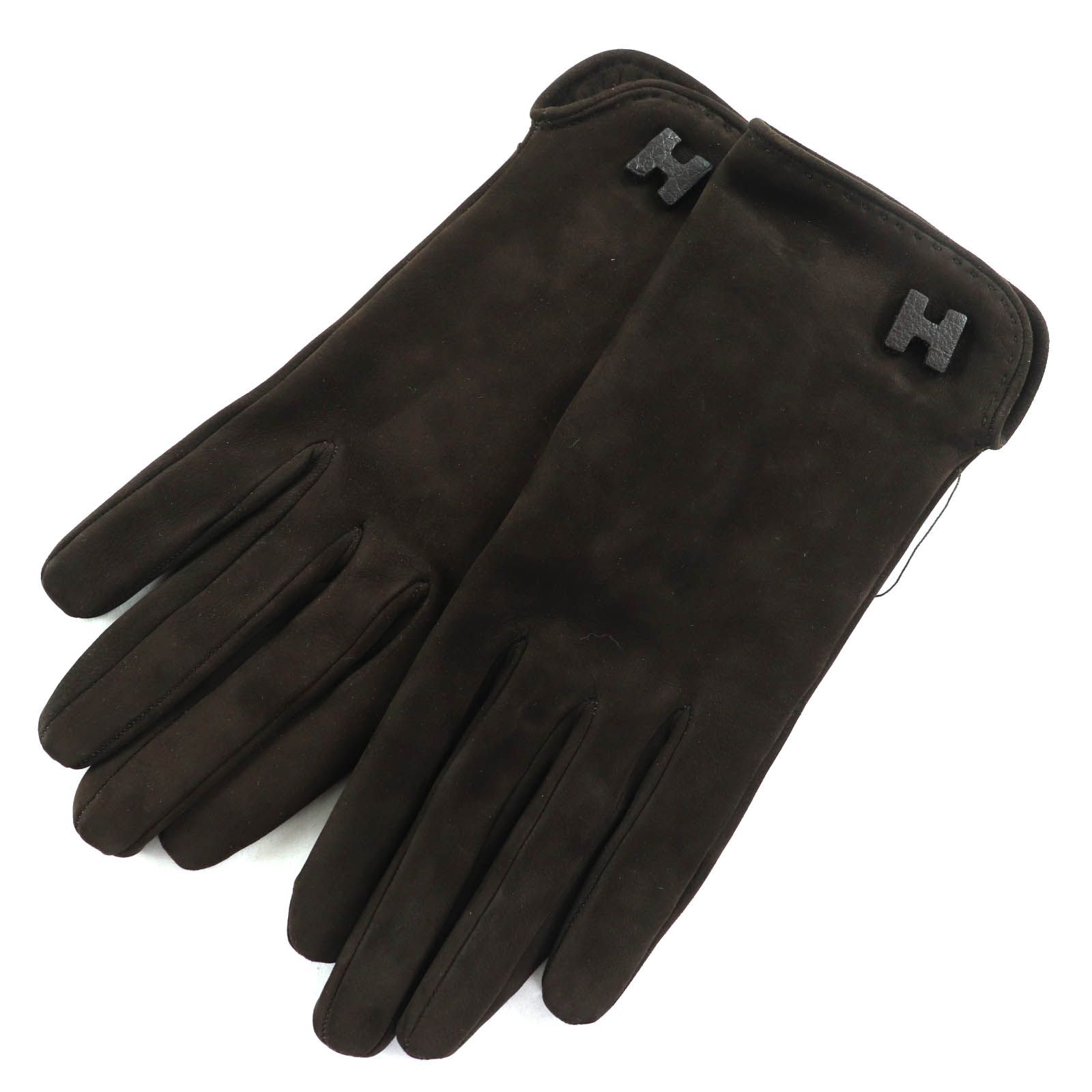 HERMES エルメス ラムスキン Hモチーフ レザーグローブ 手袋 ダークブラウン 7 き フランス製 レディース