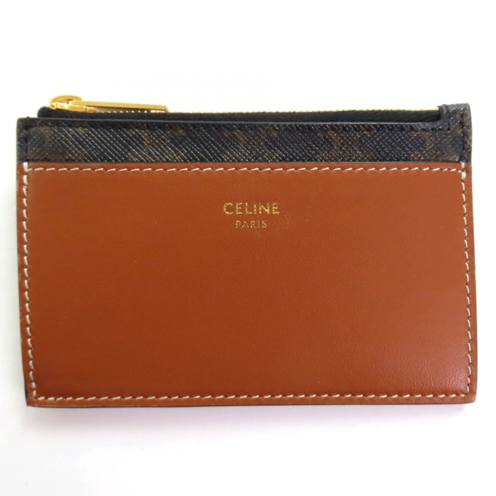 CELINE セリーヌ トリオンフキャンバス フラグメントケース パスケース レザー カードケース ブラウン 箱 保存袋付き イタリア製 レディース