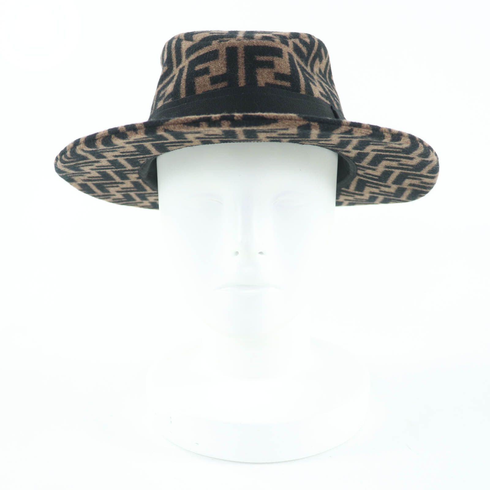  FENDI フェンディ ウール カシミヤ シルク混 ズッカ柄 フェルトハット 中折れ ハット ブラウン S イタリア製 レディース その他 ハット