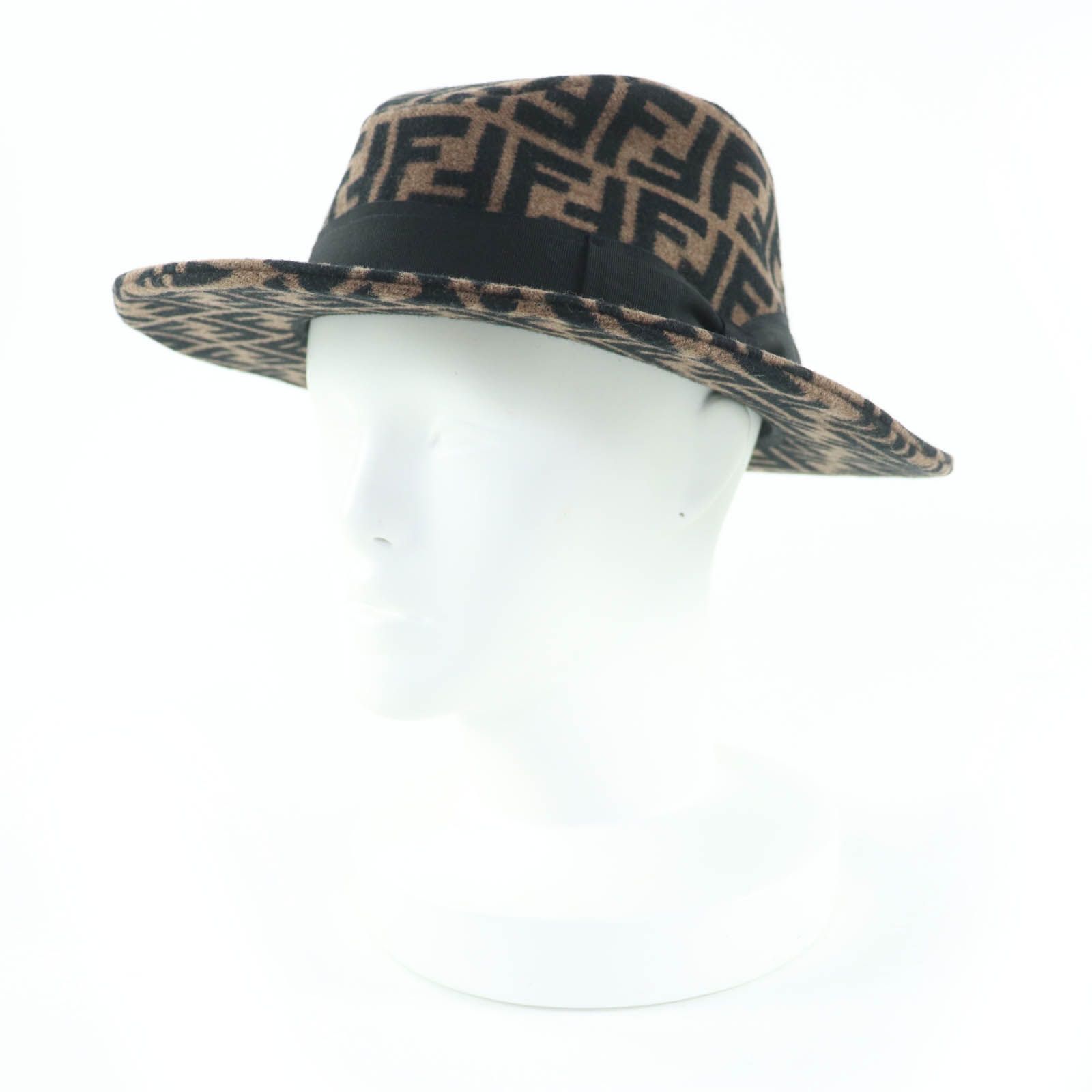 FENDI フェンディ ウール カシミヤ シルク混 ズッカ柄 フェルトハット 中折れ ハット ブラウン S イタリア製 レディース