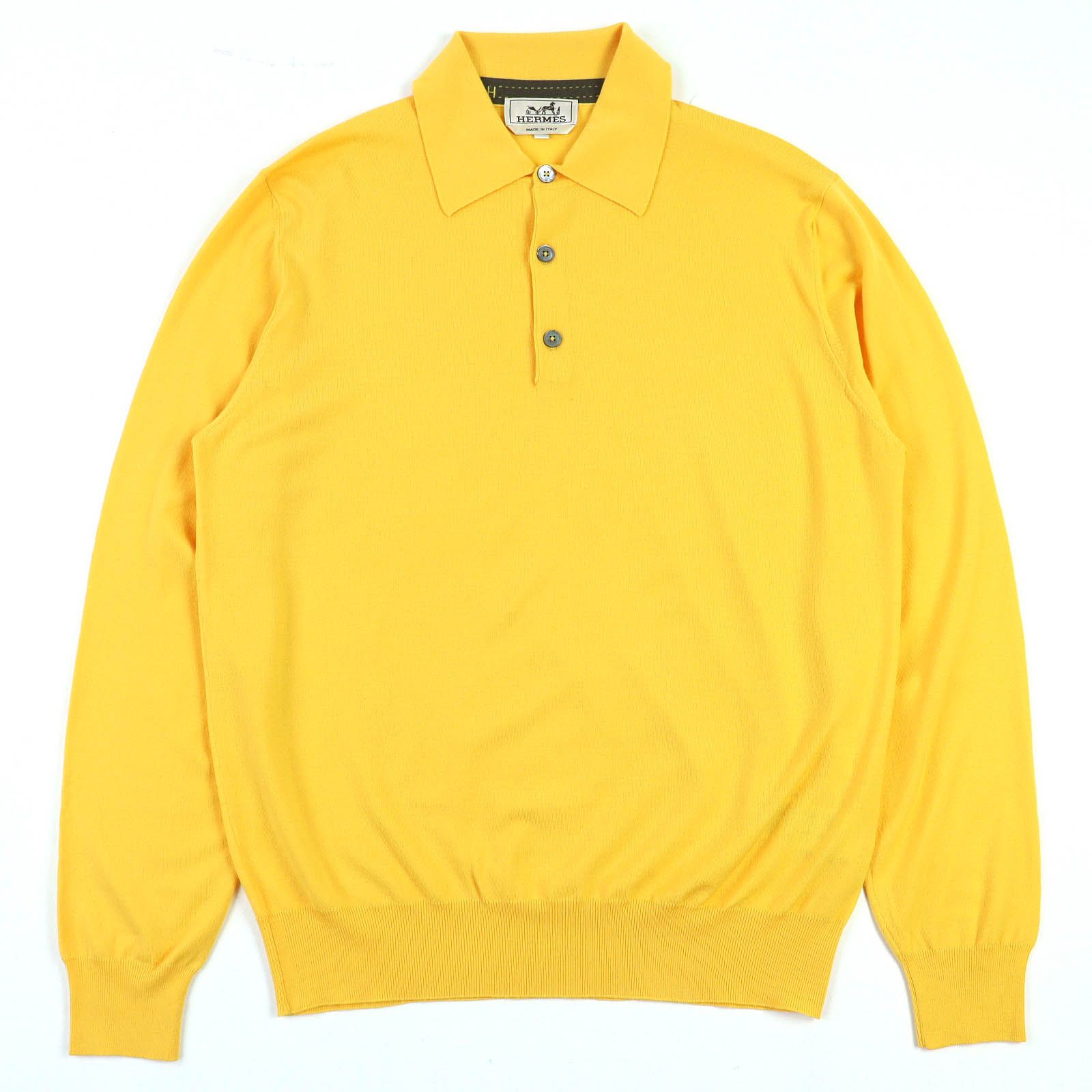 HERMES エルメス 21 AW 12 5725 ウール100％ 長袖 ニット ポロシャツ ニットポロ イエロー M イタリア製 メンズ