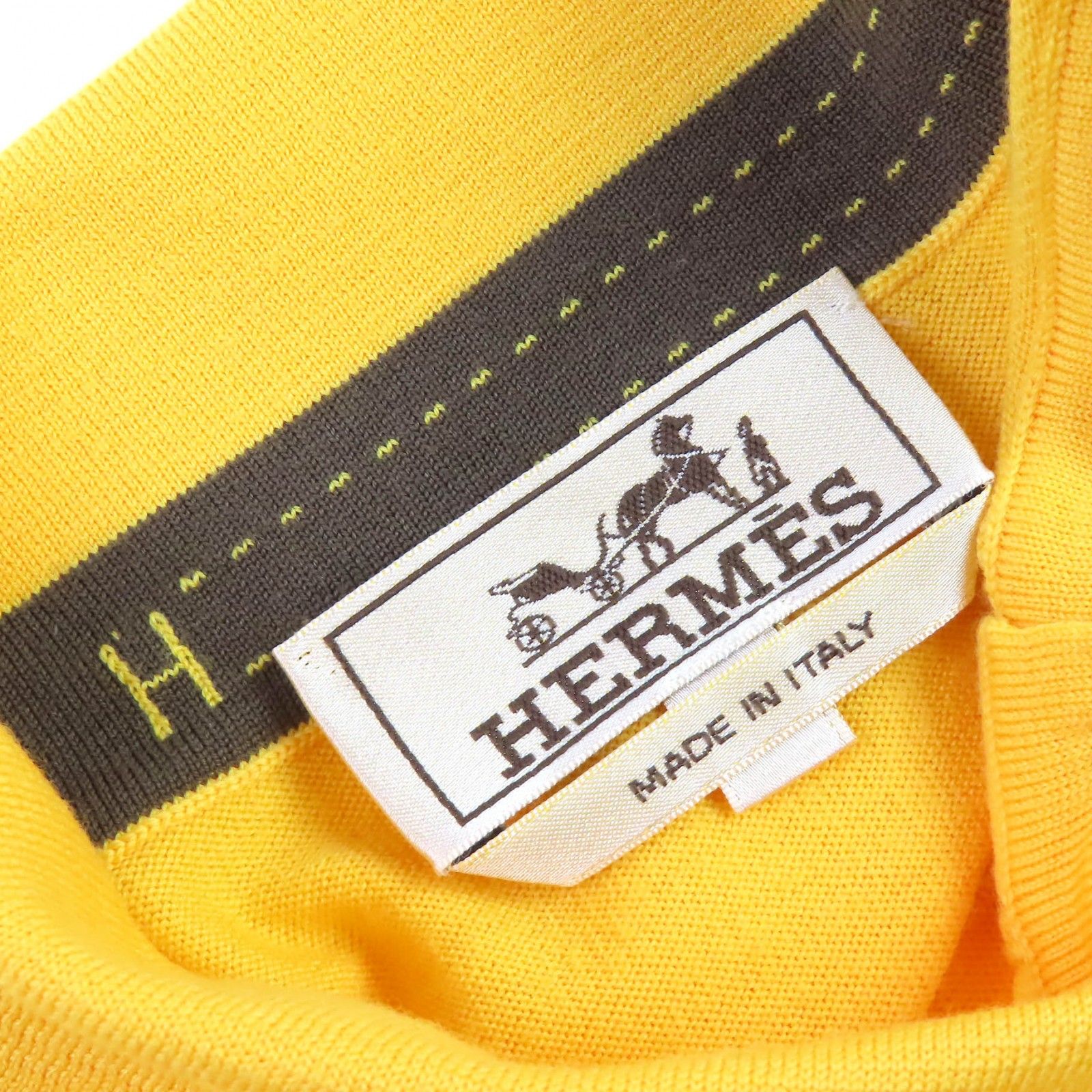 美品△HERMES エルメス 21AW 12-5725 ウール100％ 長袖 ニット ポロシャツ ニットポロ イエロー M イタリア製 正規品 メンズ 美品△HERMES エルメス 21AW 12-5725 ウール100％ 長袖 ニット