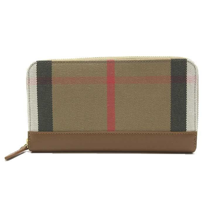 バーバリー 財布 長財布 レザー コットン チェック柄 アコーディオン ジップアラウンド ウォレット 8084515 EARTH ブラウン系マルチ ブティック レディース