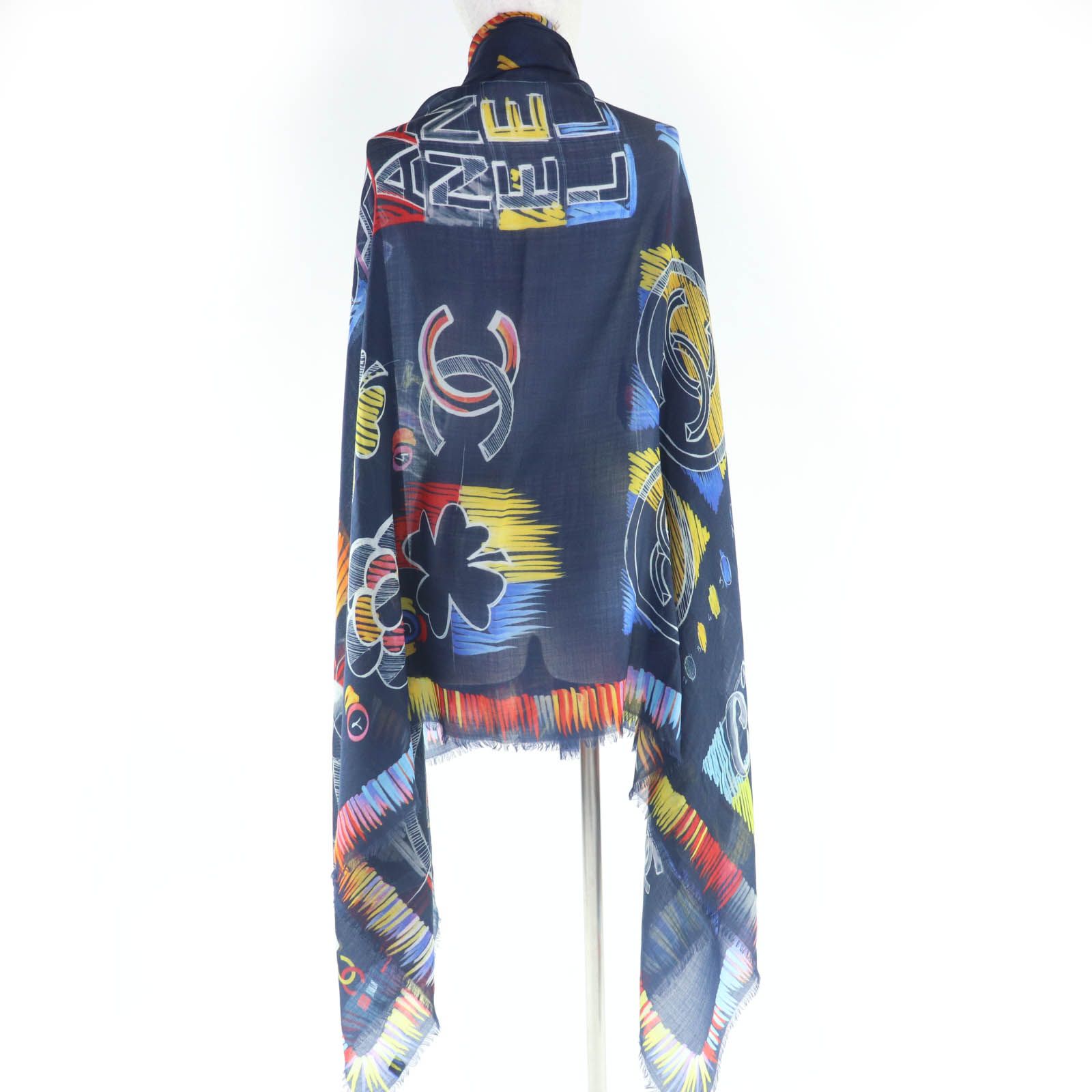 極美品☆CHANEL シャネル 19P カシミヤ100％ ココマークロゴ総柄