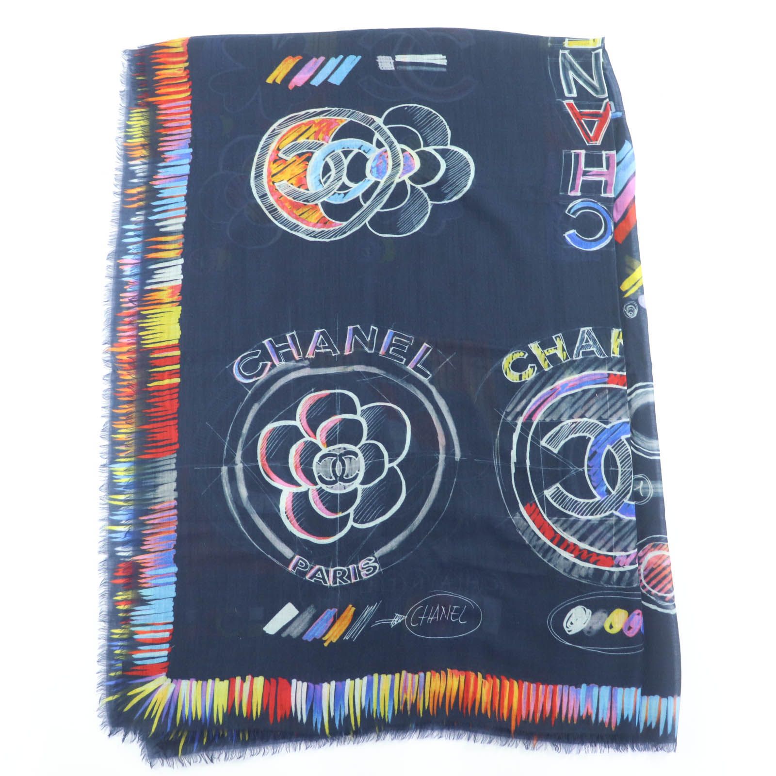 極美品☆CHANEL シャネル 19P カシミヤ100％ ココマークロゴ総柄