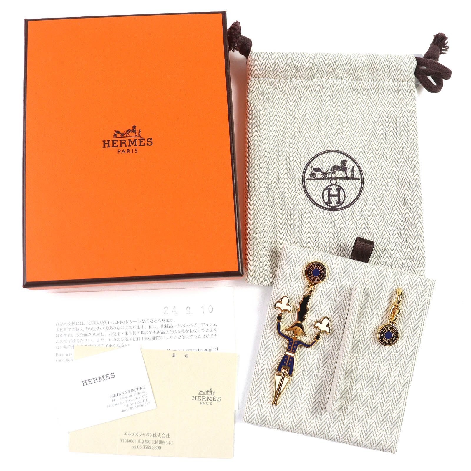 HERMES エルメス グランド パラード Boucles d oreilles Artificier 花火師 ピアス ゴールド ネイビー 箱 保存袋付き フランス製 レディース 定価154 000円