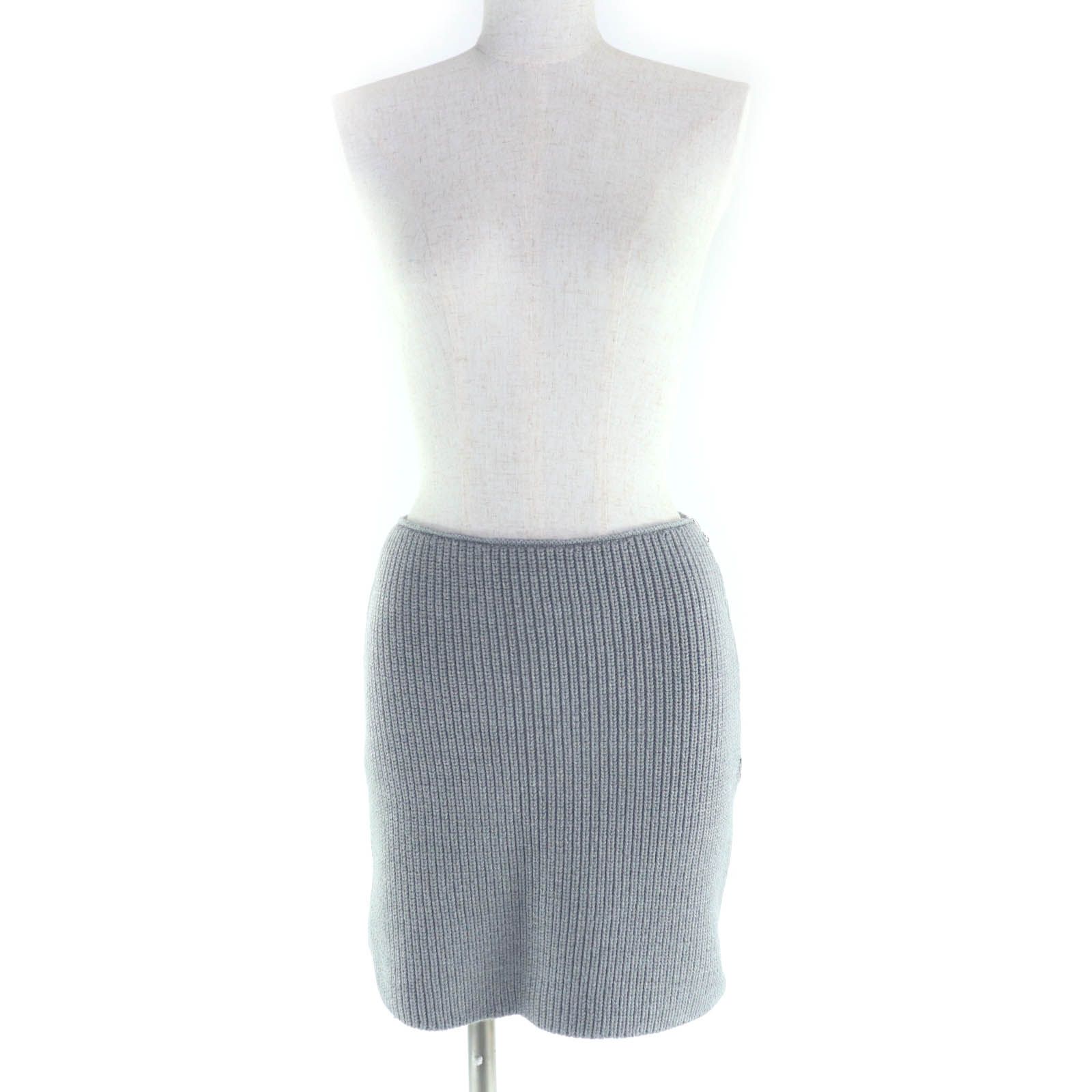 LOUIS VUITTON ルイヴィトン 24 AW レザーロゴパッチ付 サイドZIP 台形 ニットスカート グレー XS イタリア製 レディース