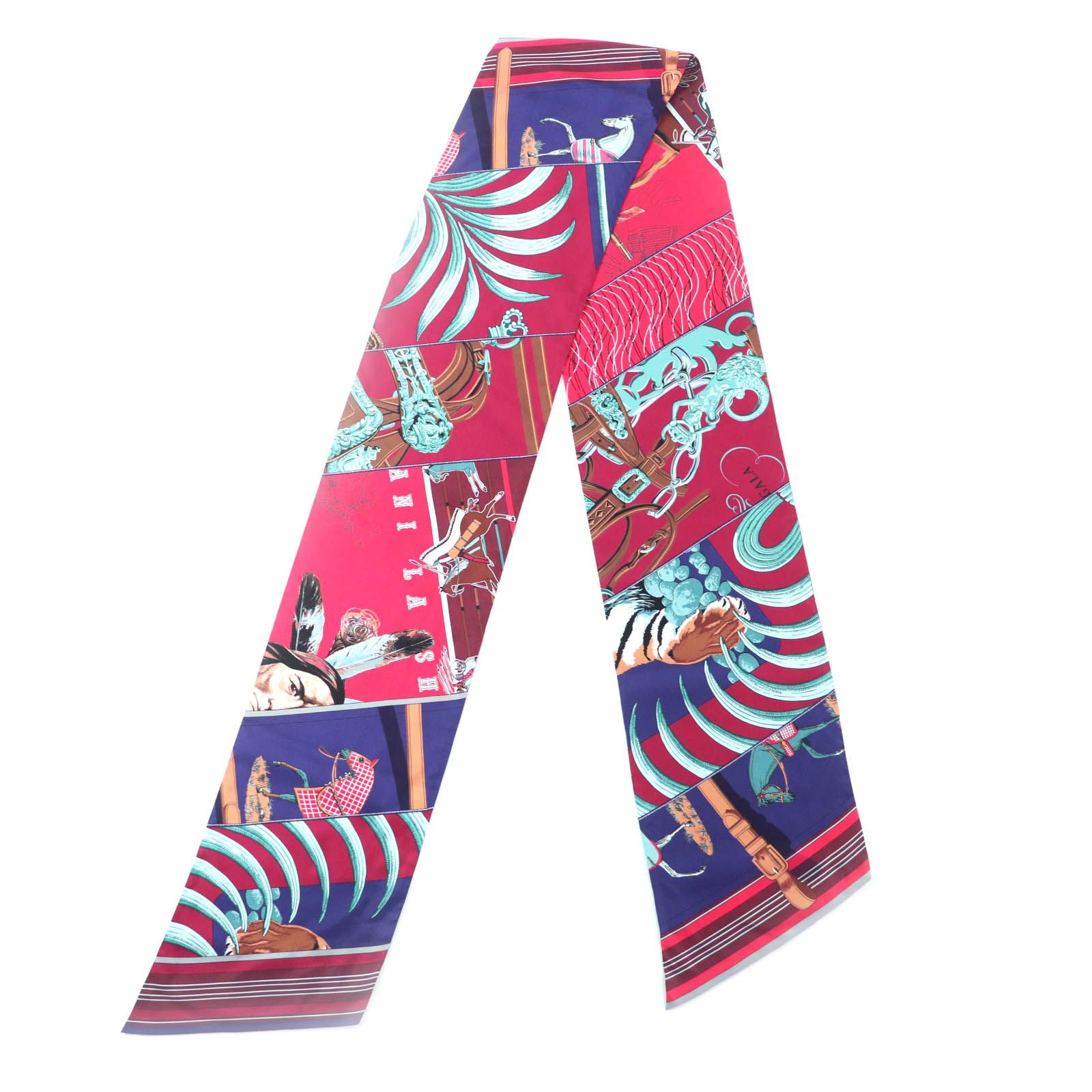 HERMES エルメス マキシツイリー CARREN EN CARRES シルク100％ ROSE INDIEN BODEAUX VERT スカーフ マルチ フランス製 レディース