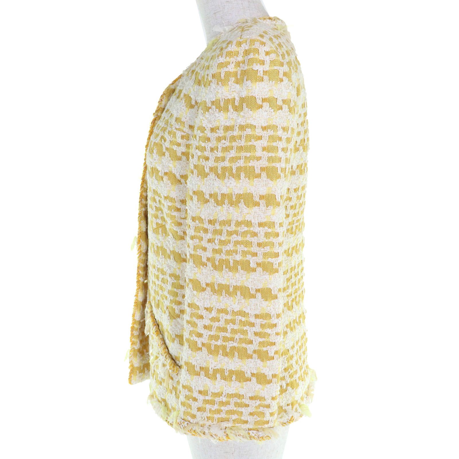 CHANEL シャネル 18 S P 58787 コットン ウール ココマーククリアボタン ツイード ノー ジャケット イエロー系 36 フランス製 レディース