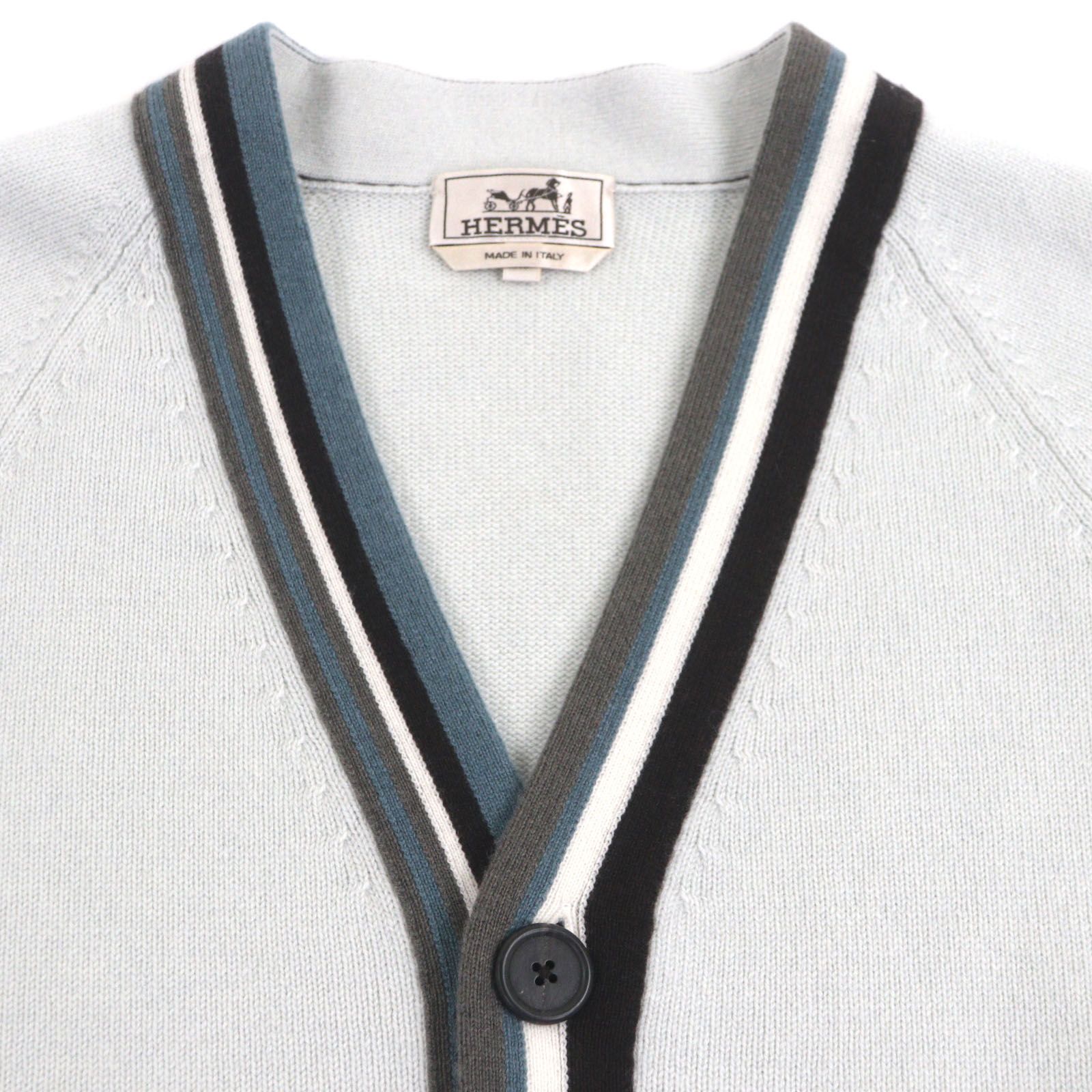 未使用品▽HERMES エルメス 23AW カシミヤ100% Vネック ライン入り