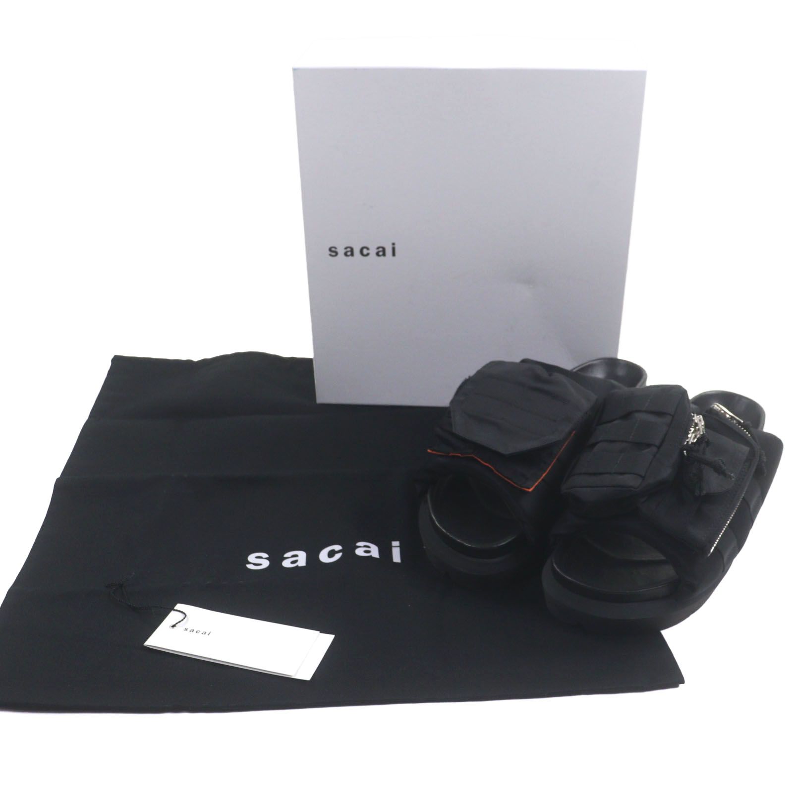Sacai サカイ 24 SS 24-03383 M ナイロン レザー ポケットサンダル スライドサンダル ブラック 42 箱 保存袋付き メンズ