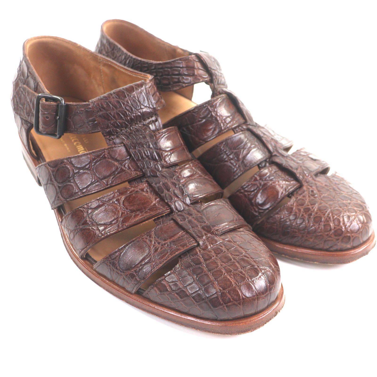 F LLI Giacometti フラテッリジャコメッティ クロコダイル レザーサンダル グルカサンダル ブラウン 41 イタリア製 メンズ