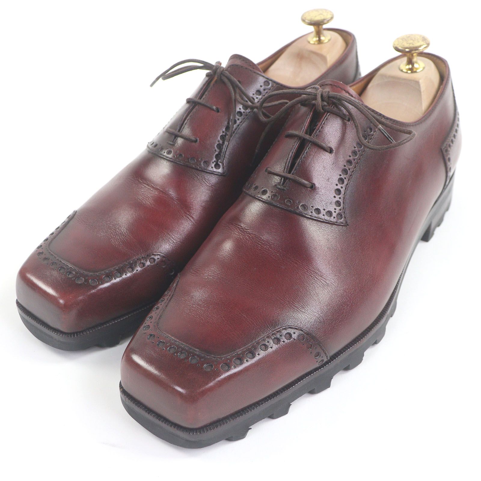 美品□Berluti ベルルッティ レザー オルガ期 ウルティマ パティーヌ スクエアトゥ パンチドキャップトゥ ドレスシューズ ボルドー 8.5 美品□Berluti ベルルッティ レザー オルガ期 ウルティマ パティーヌ