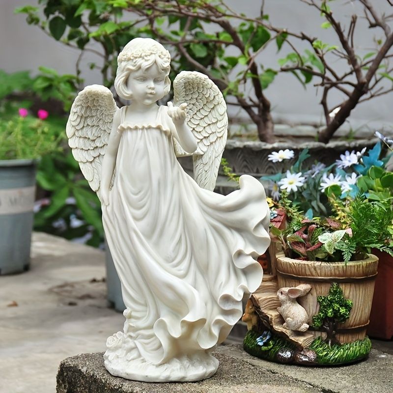 置物 オブジェ ガーデンオーナメント 天使の女の子 エンジェル 彫刻風 屋外 屋内 室内 インテリア 玄関 リビング ダイニング 装飾 庭 ガーデニング ガーデン 可愛い ギフト インテリア用品 贈り物 雑貨 感 樹脂