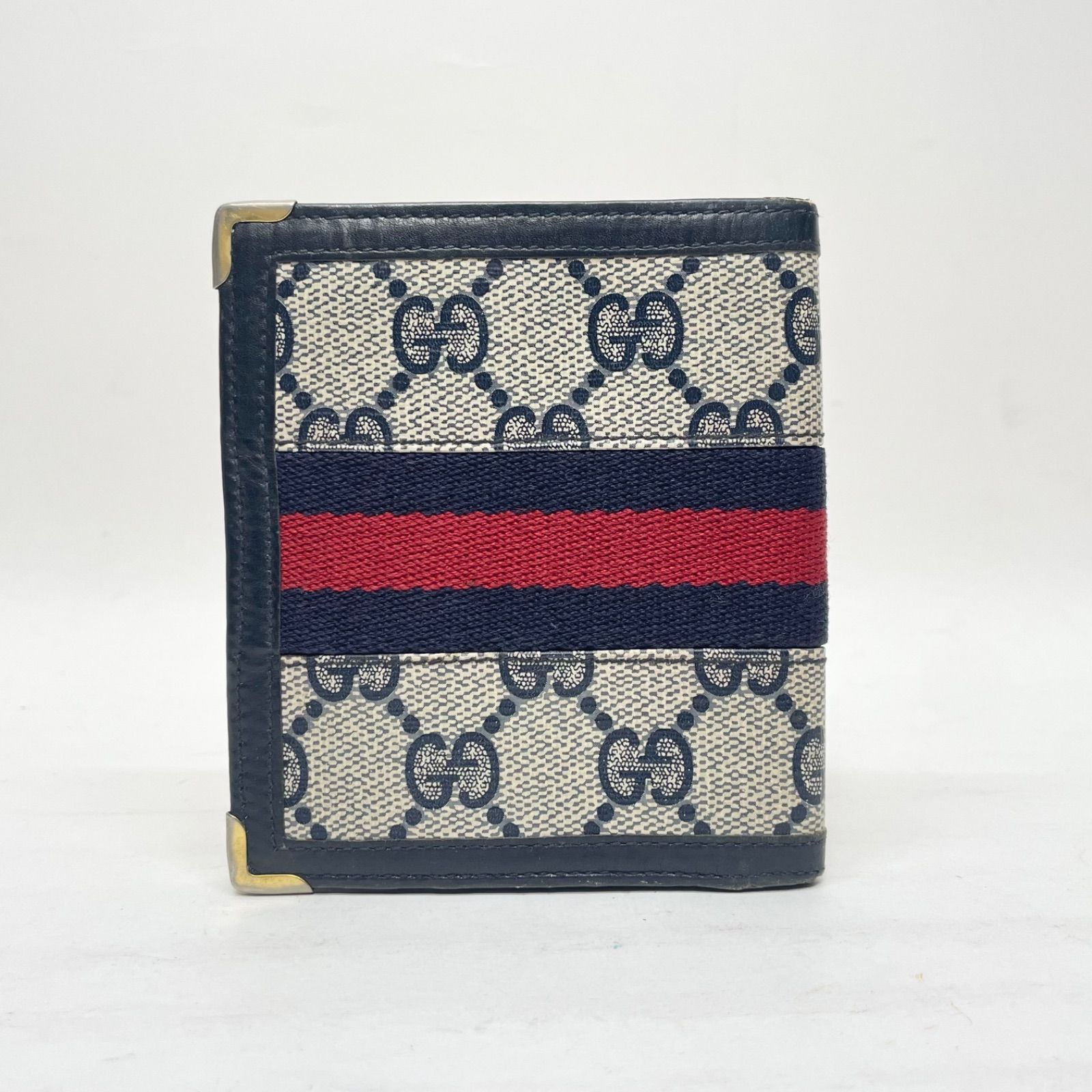 3072 GUCCI グッチ 二つ折り財布 オールドグッチ ネイビー PVC