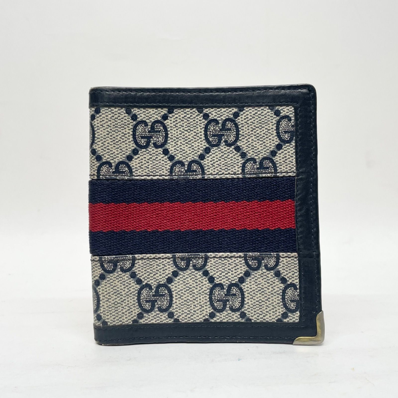 3072 GUCCI グッチ 二つ折り財布 オールドグッチ ネイビー PVC