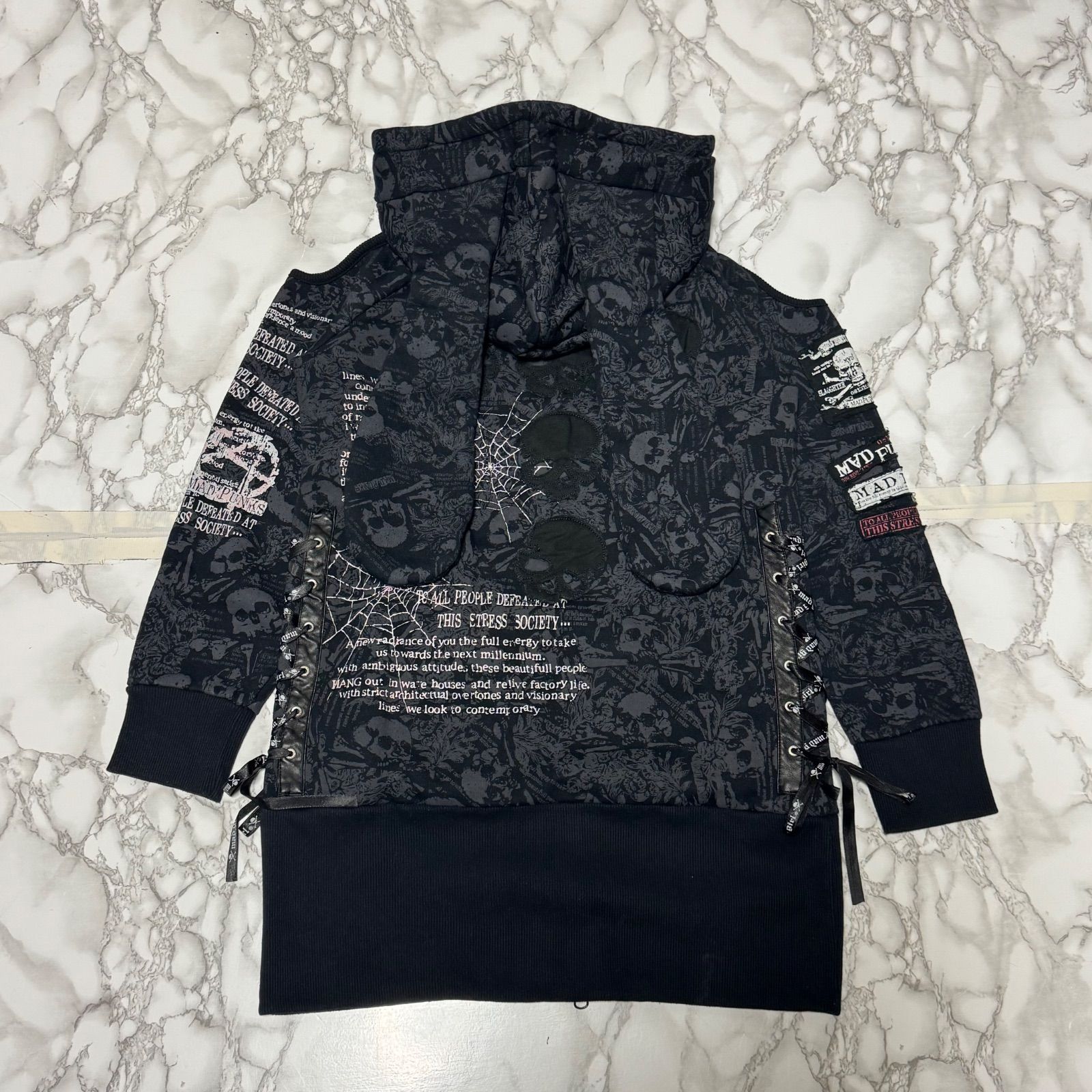 希少【MAD PUNKS マッドパンクス 【うさ耳】スカル 総柄/パッチワーク