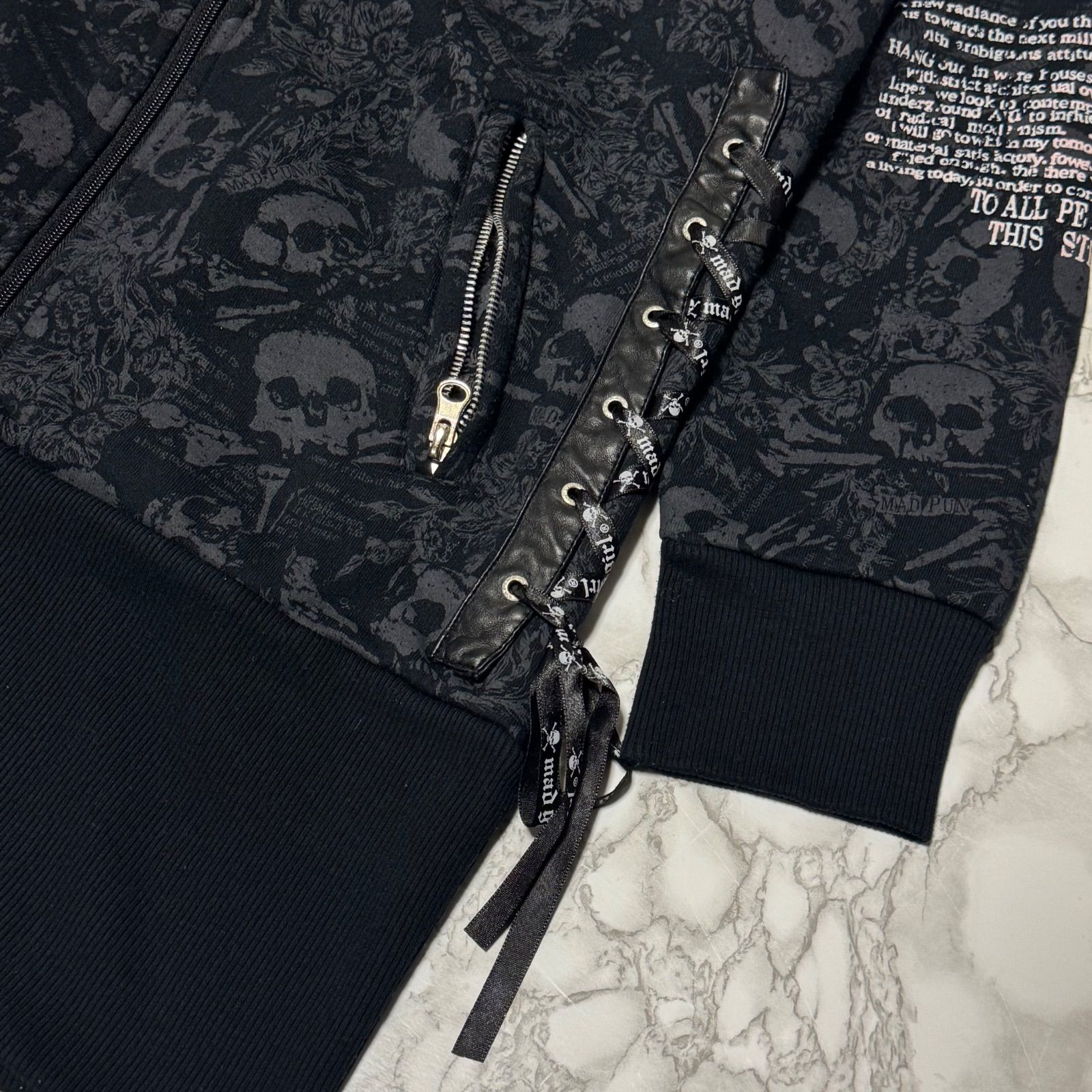 希少【MAD PUNKS マッドパンクス 【うさ耳】スカル 総柄/パッチワーク