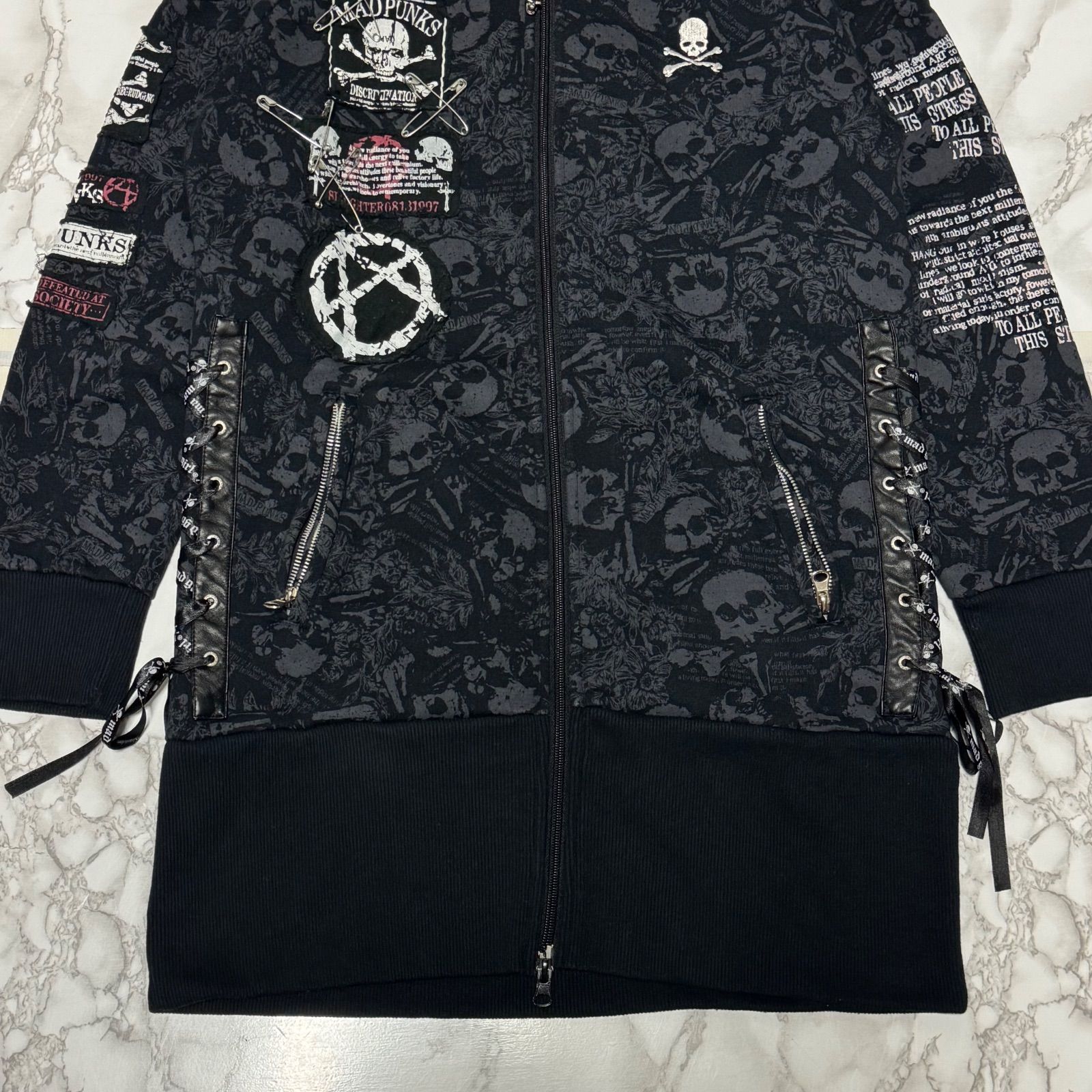 希少【MAD PUNKS マッドパンクス 【うさ耳】スカル 総柄/パッチワーク