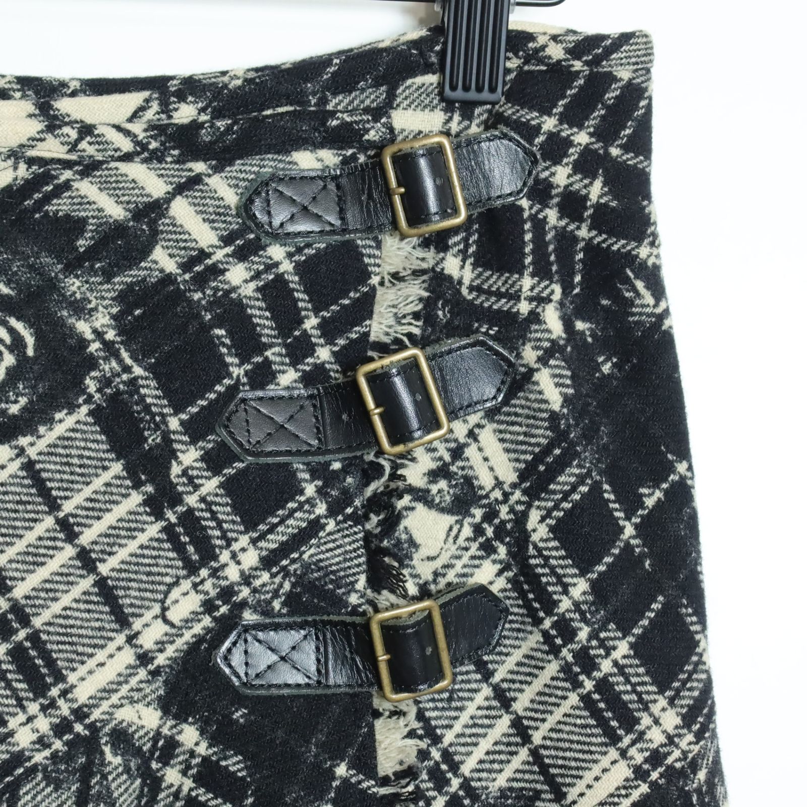 美品】インゲボルグ☆ラップ風スカート サイズS 黒×白系 チェック&花柄