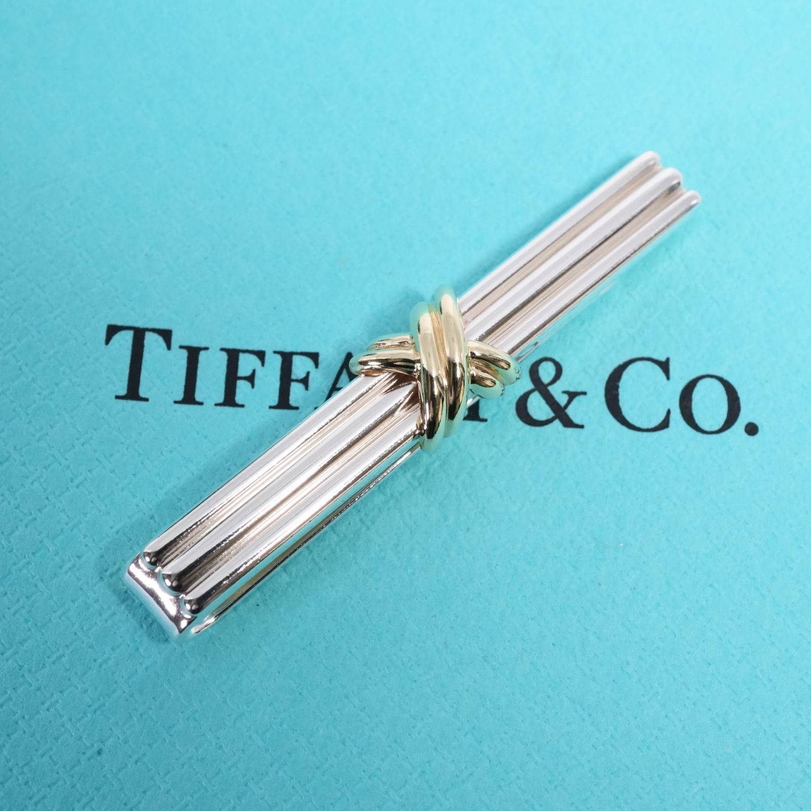 極美品 ティファニー シグネチャークロス コンビ ネクタイピン/25